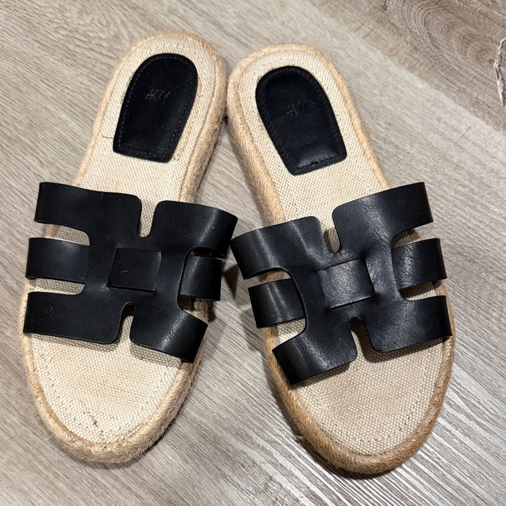 H&M Black Espadrille Slides